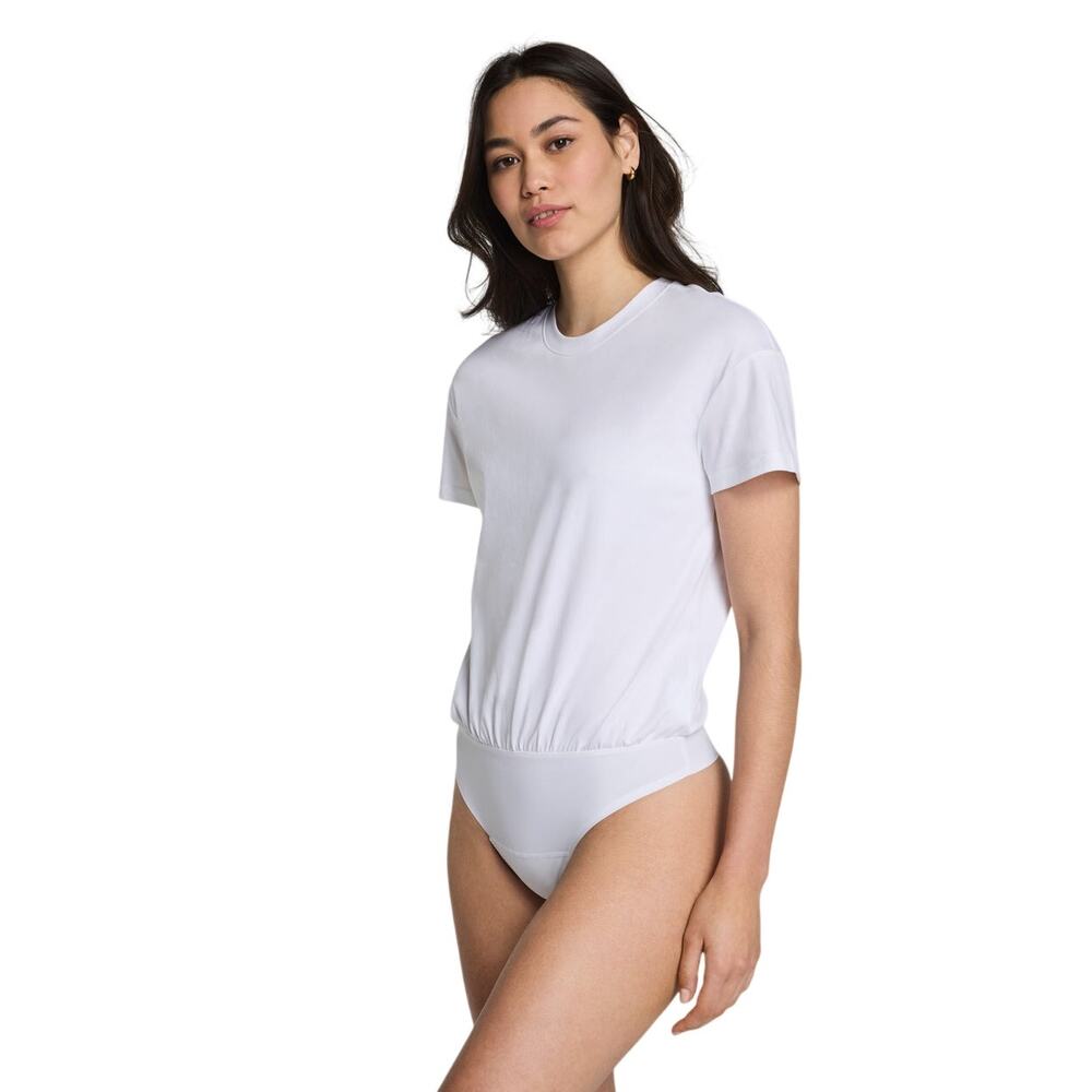 SPANX® Lightweight Cotton Crewneck Short Sleeve Bodysuit Large Cotton White